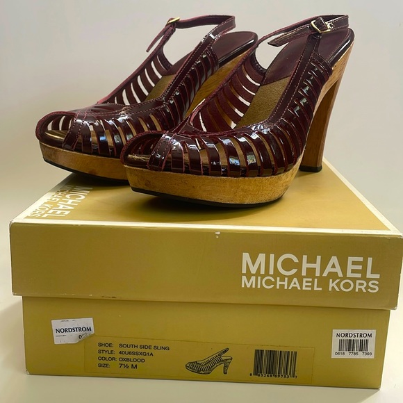 MICHAEL Michael Kors Shoes - Michael Kors south side sling platform burgundy patent sandals 7 1/2